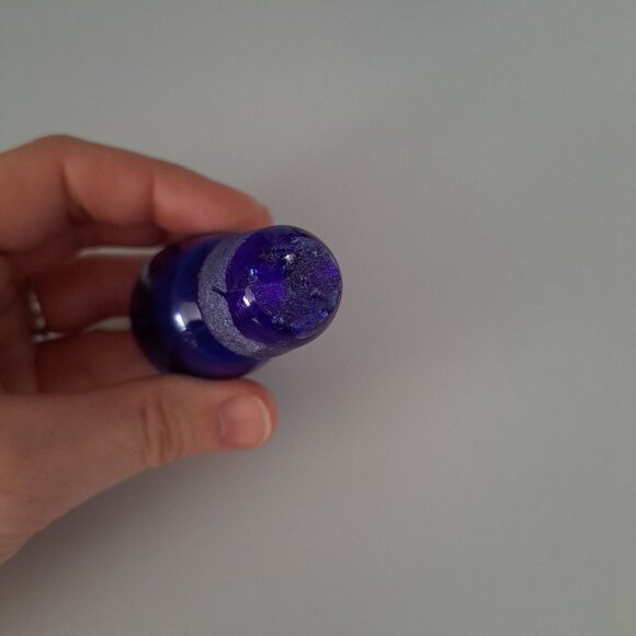 Vintage Cobalt Blue & Gold Glass Decanter With Floral Design - Picture 10 of 16